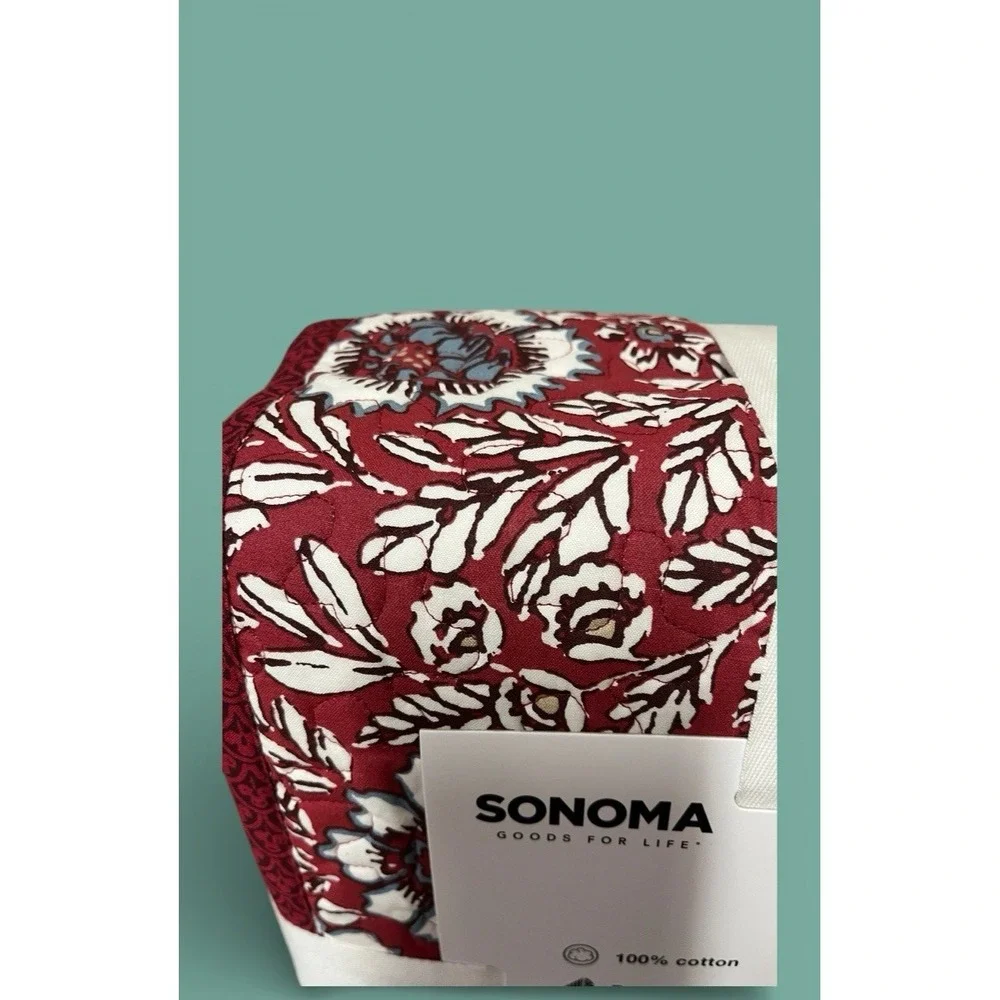 Sonoma Full Queen Reversible Cotton Quilt Asma Floral Quilted‎ 90 x 95 Red Black